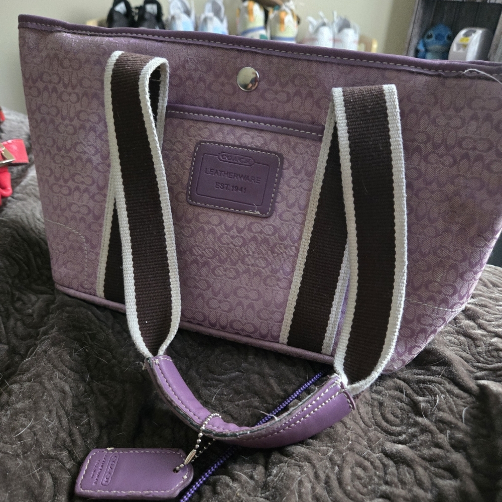 Coach Purple Tote Bag with Brown Accents